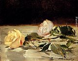Eduard Manet Wall Art - Two Roses On A Tablecloth